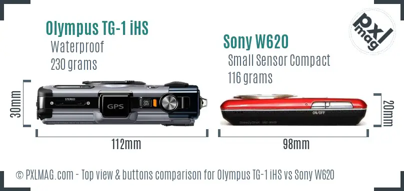 Olympus TG-1 iHS vs Sony W620 top view buttons comparison