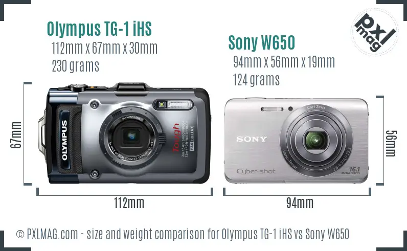 Olympus TG-1 iHS vs Sony W650 size comparison