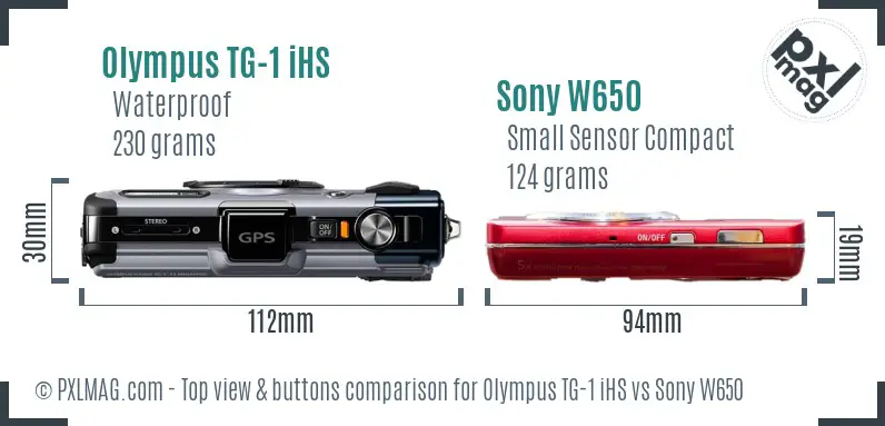 Olympus TG-1 iHS vs Sony W650 top view buttons comparison