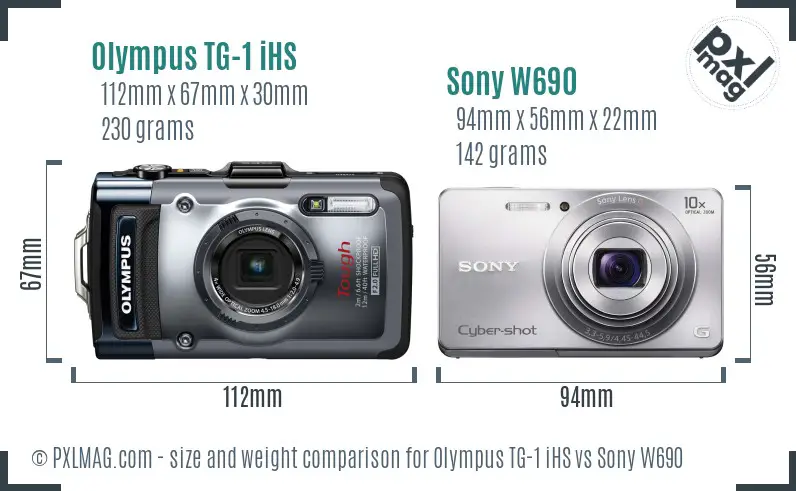 Olympus TG-1 iHS vs Sony W690 size comparison