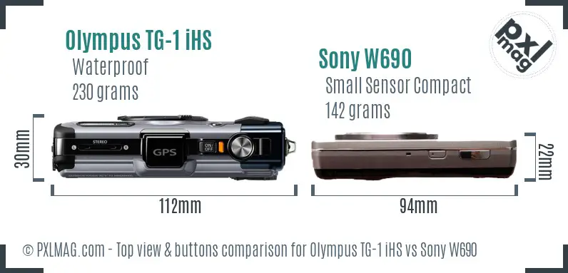 Olympus TG-1 iHS vs Sony W690 top view buttons comparison