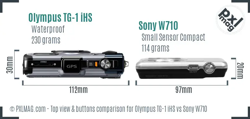 Olympus TG-1 iHS vs Sony W710 top view buttons comparison