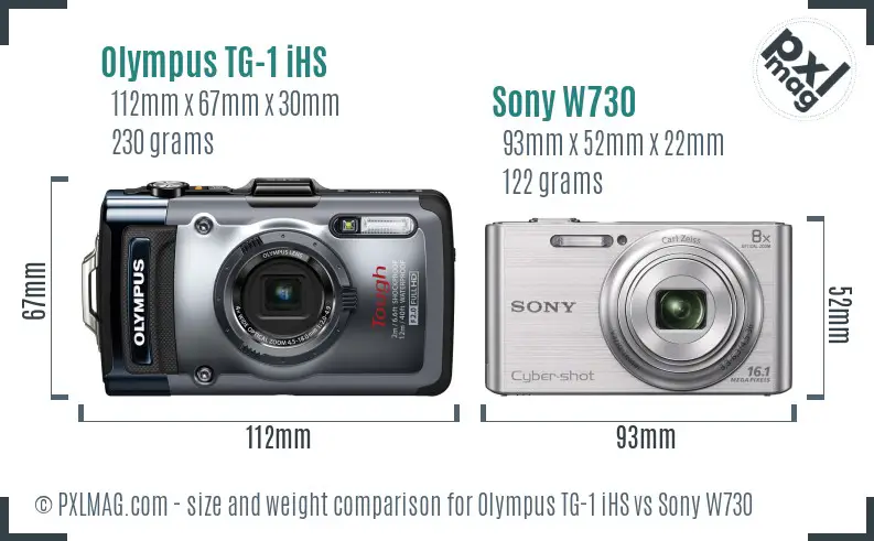 Olympus TG-1 iHS vs Sony W730 size comparison