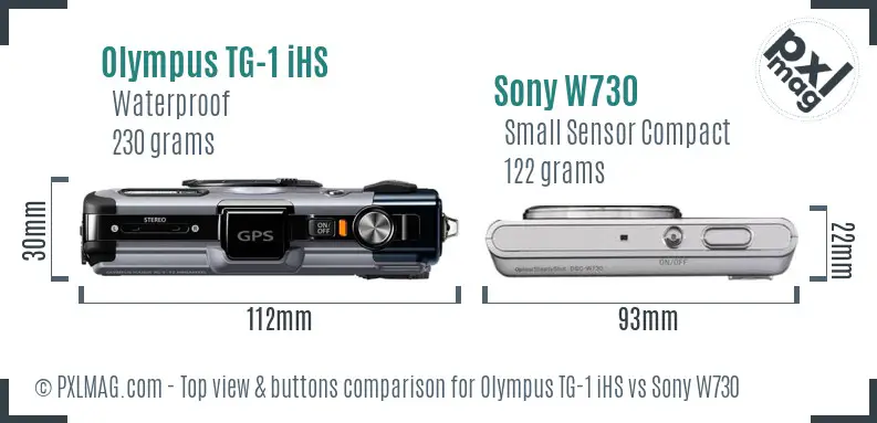 Olympus TG-1 iHS vs Sony W730 top view buttons comparison