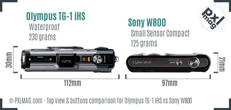Olympus TG-1 iHS vs Sony W800 top view buttons comparison