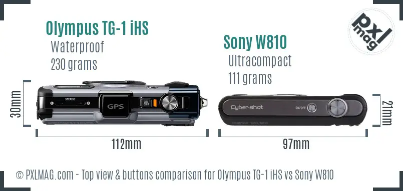 Olympus TG-1 iHS vs Sony W810 top view buttons comparison