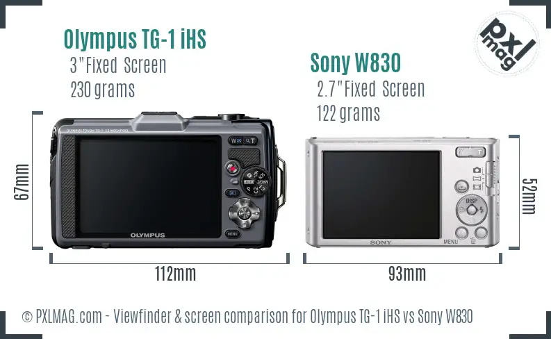 Olympus TG-1 iHS vs Sony W830 Screen and Viewfinder comparison