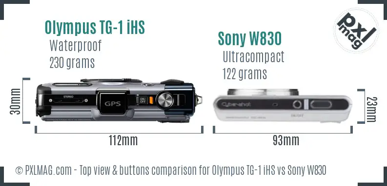 Olympus TG-1 iHS vs Sony W830 top view buttons comparison