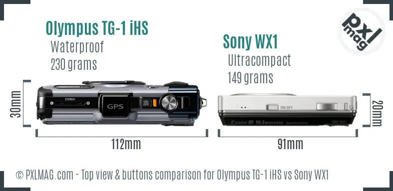 Olympus TG-1 iHS vs Sony WX1 top view buttons comparison