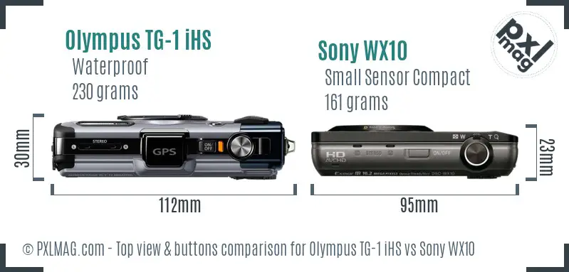 Olympus TG-1 iHS vs Sony WX10 top view buttons comparison