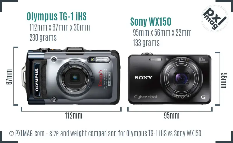 Olympus TG-1 iHS vs Sony WX150 size comparison