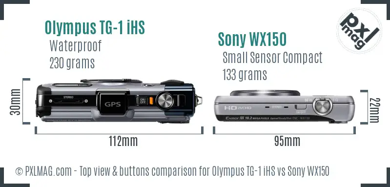 Olympus TG-1 iHS vs Sony WX150 top view buttons comparison