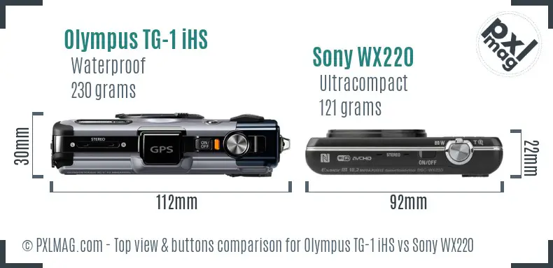 Olympus TG-1 iHS vs Sony WX220 top view buttons comparison
