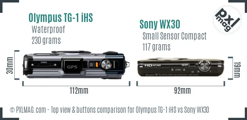 Olympus TG-1 iHS vs Sony WX30 top view buttons comparison