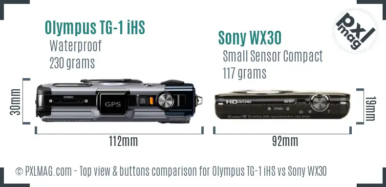 Olympus TG-1 iHS vs Sony WX30 top view buttons comparison Olympus TG-1 iHS vs Sony WX30 top view buttons comparison
