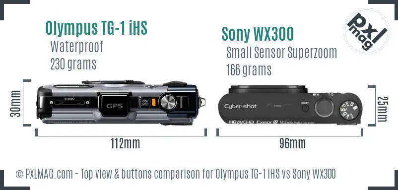 Olympus TG-1 iHS vs Sony WX300 top view buttons comparison
