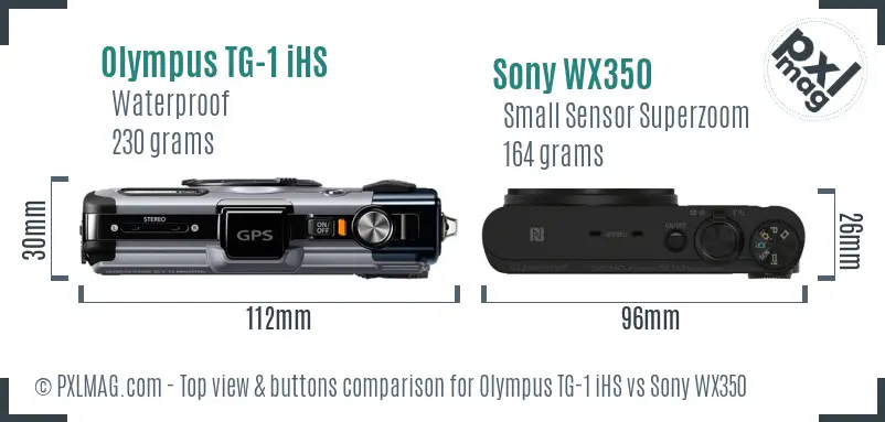 Olympus TG-1 iHS vs Sony WX350 top view buttons comparison