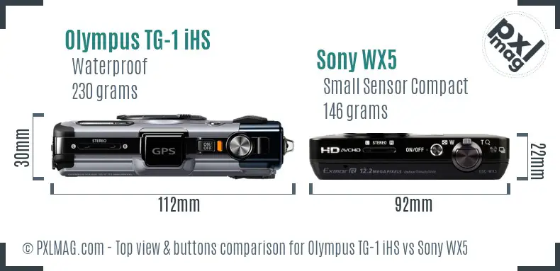 Olympus TG-1 iHS vs Sony WX5 top view buttons comparison