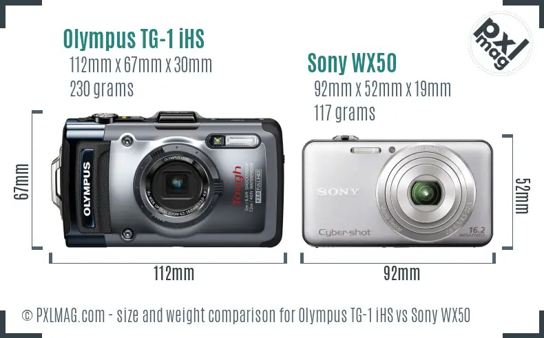 Olympus TG-1 iHS vs Sony WX50 size comparison