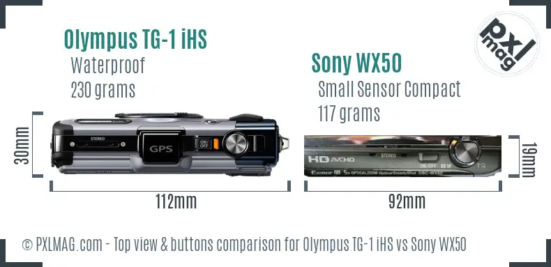 Olympus TG-1 iHS vs Sony WX50 top view buttons comparison