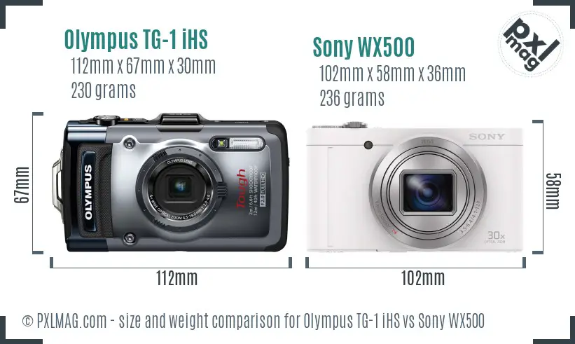 Olympus TG-1 iHS vs Sony WX500 size comparison