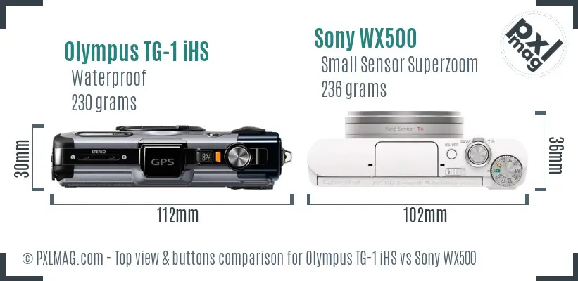 Olympus TG-1 iHS vs Sony WX500 top view buttons comparison