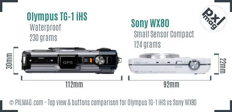 Olympus TG-1 iHS vs Sony WX80 top view buttons comparison
