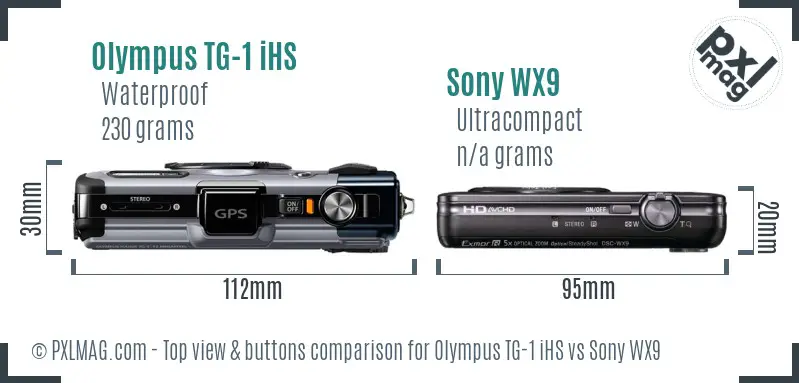 Olympus TG-1 iHS vs Sony WX9 top view buttons comparison