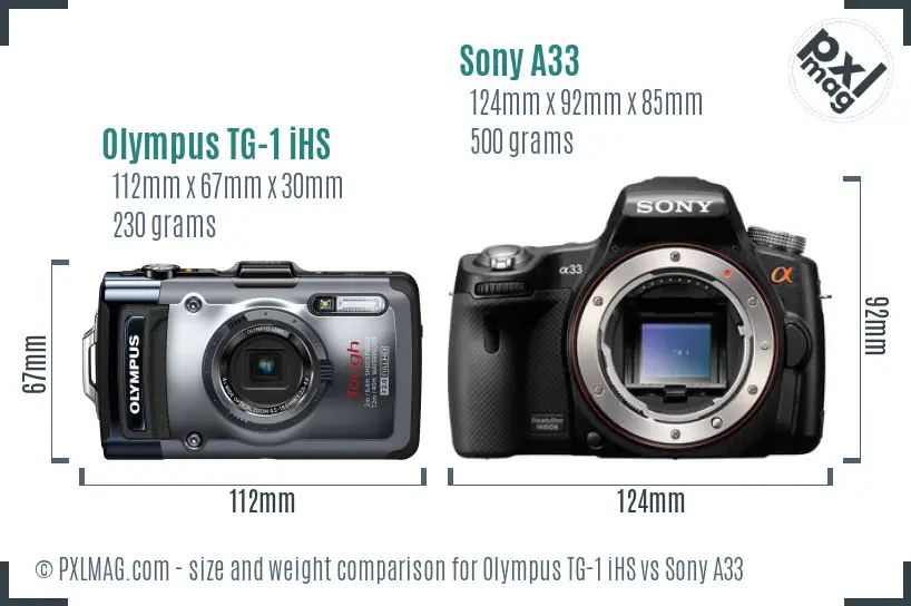 Olympus TG-1 iHS vs Sony A33 size comparison