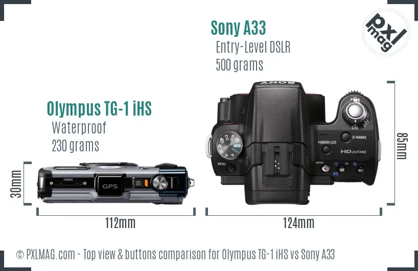 Olympus TG-1 iHS vs Sony A33 top view buttons comparison