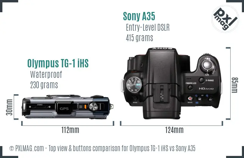Olympus TG-1 iHS vs Sony A35 top view buttons comparison