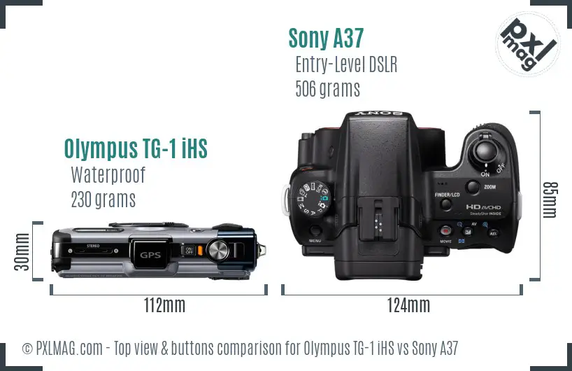 Olympus TG-1 iHS vs Sony A37 top view buttons comparison