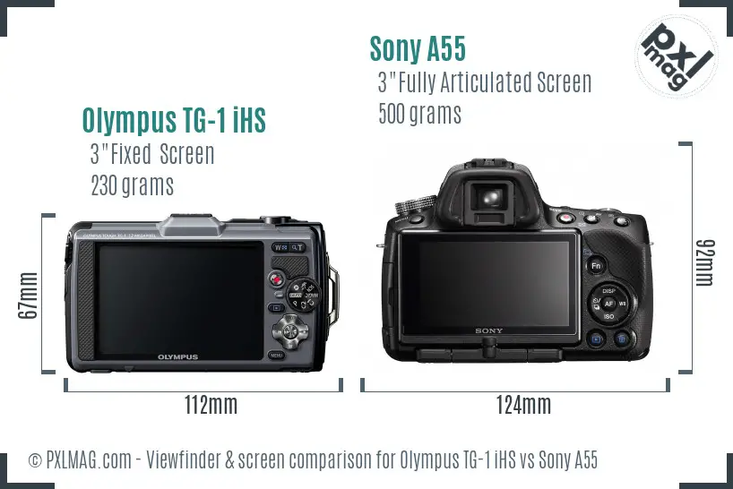 Olympus TG-1 iHS vs Sony A55 Screen and Viewfinder comparison