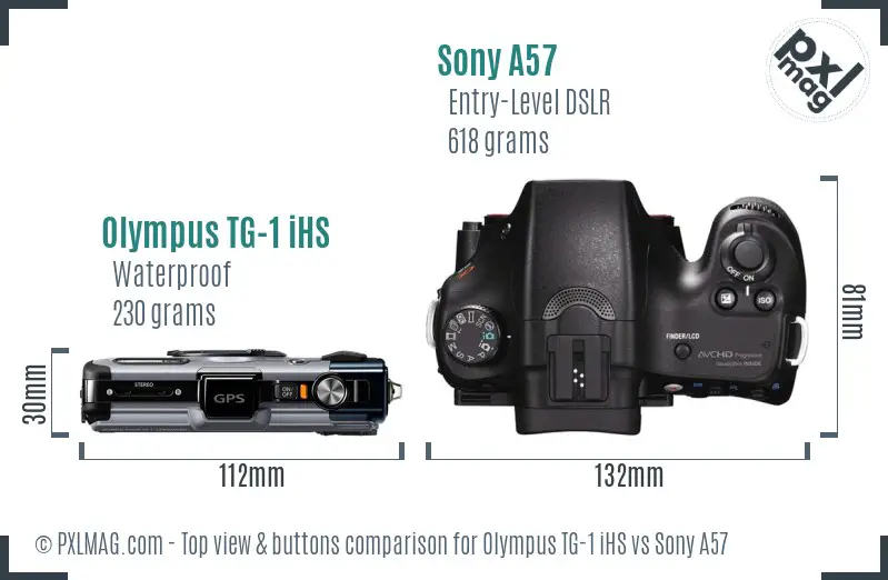 Olympus TG-1 iHS vs Sony A57 top view buttons comparison
