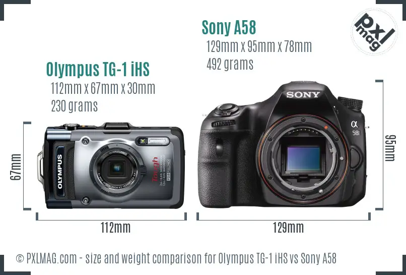 Olympus TG-1 iHS vs Sony A58 size comparison