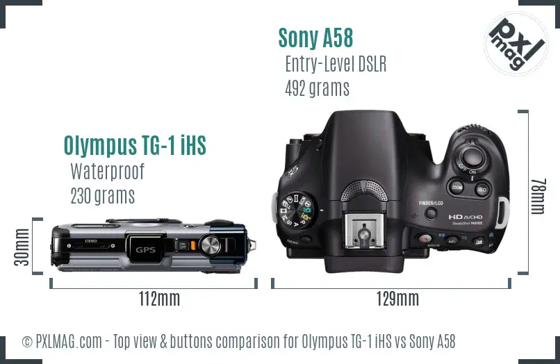 Olympus TG-1 iHS vs Sony A58 top view buttons comparison