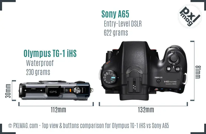 Olympus TG-1 iHS vs Sony A65 top view buttons comparison