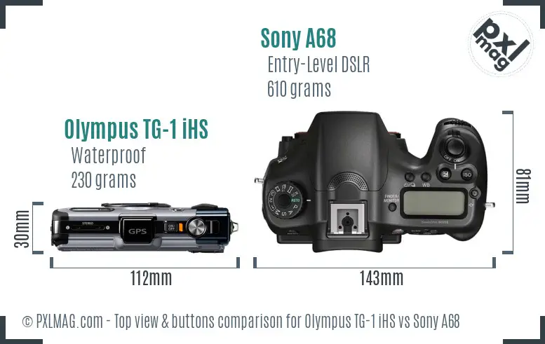 Olympus TG-1 iHS vs Sony A68 top view buttons comparison