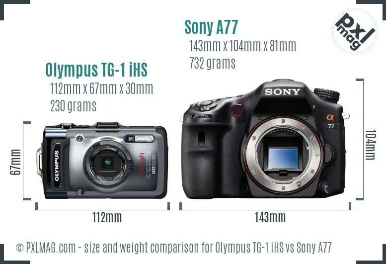 Olympus TG-1 iHS vs Sony A77 size comparison