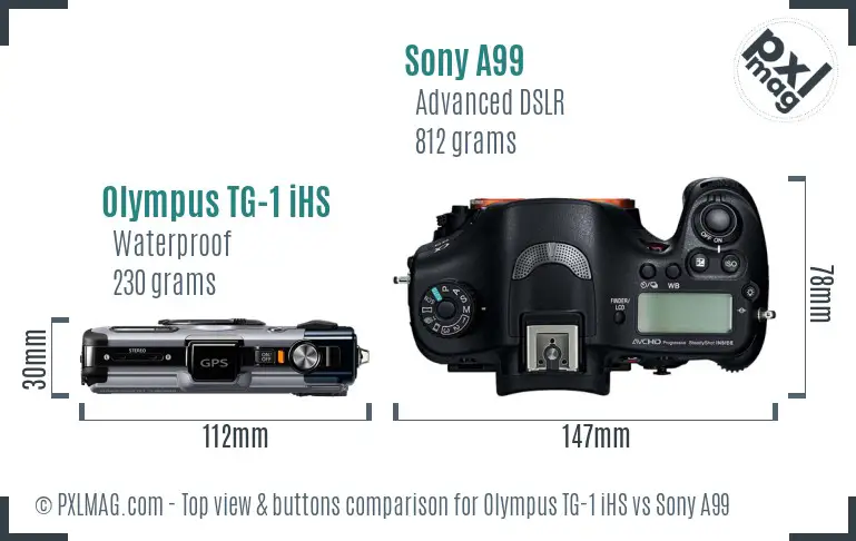 Olympus TG-1 iHS vs Sony A99 top view buttons comparison