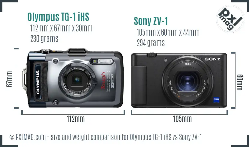 Olympus TG-1 iHS vs Sony ZV-1 size comparison