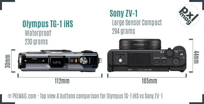 Olympus TG-1 iHS vs Sony ZV-1 top view buttons comparison