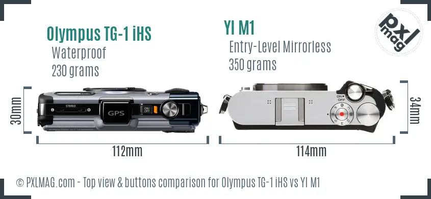 Olympus TG-1 iHS vs YI M1 top view buttons comparison