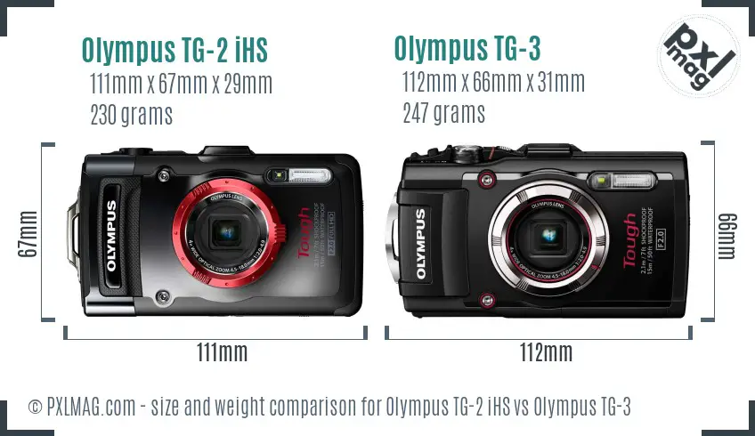 Olympus TG-2 iHS vs Olympus TG-3 size comparison