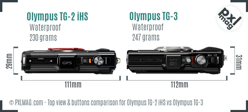 Olympus TG-2 iHS vs Olympus TG-3 top view buttons comparison