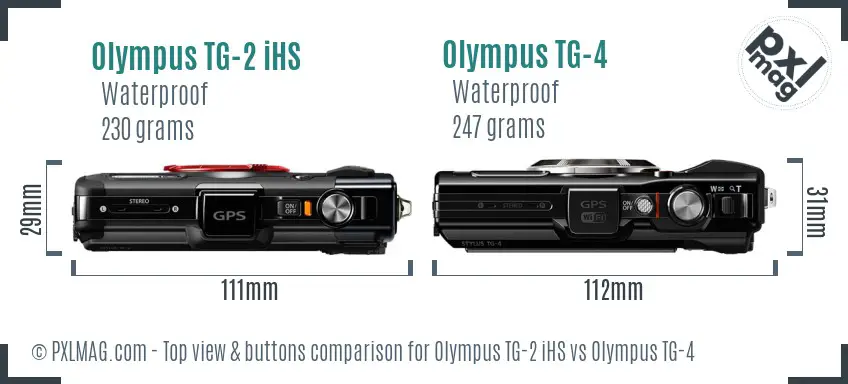 Olympus TG-2 iHS vs Olympus TG-4 top view buttons comparison
