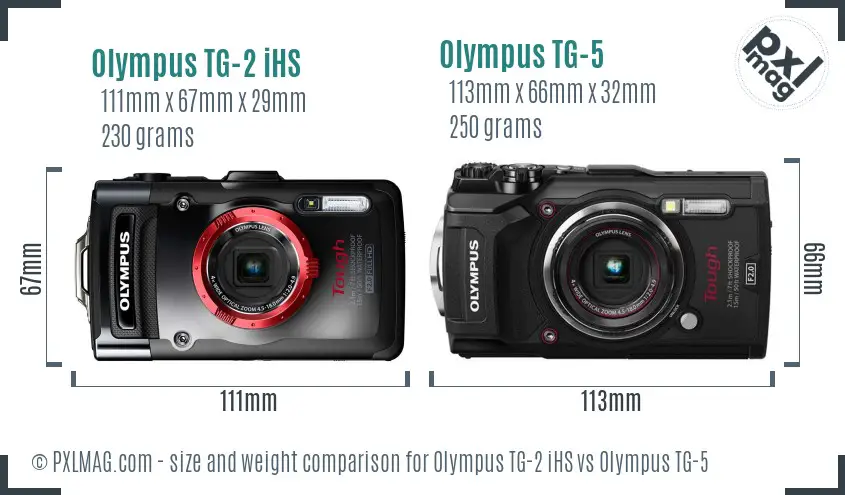 Olympus TG-2 iHS vs Olympus TG-5 size comparison