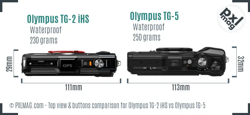 Olympus TG-2 iHS vs Olympus TG-5 top view buttons comparison