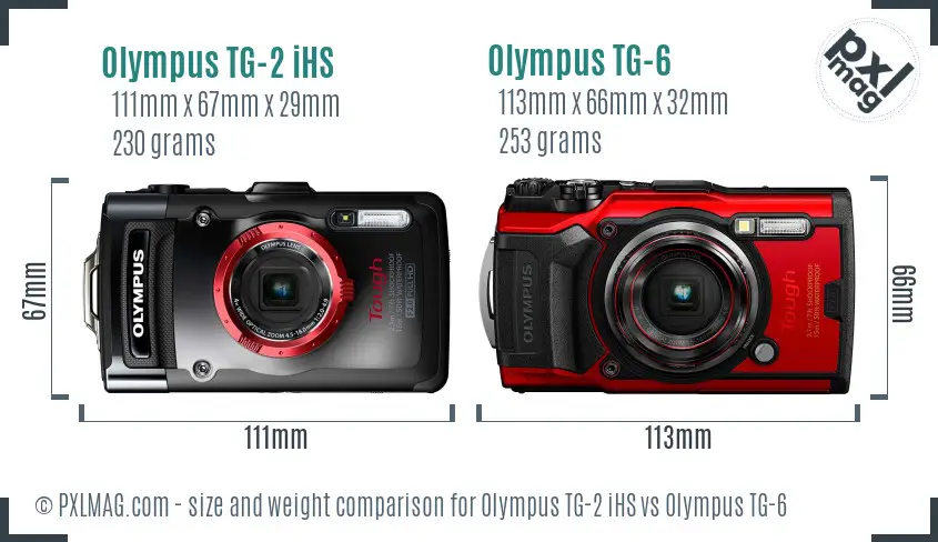 Olympus TG-2 iHS vs Olympus TG-6 size comparison