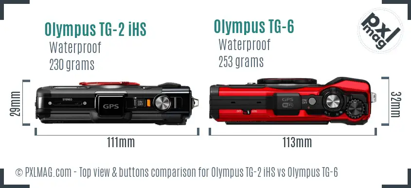 Olympus TG-2 iHS vs Olympus TG-6 top view buttons comparison